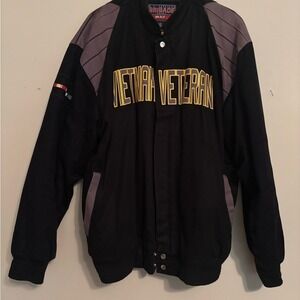 Brigade‎ Mens Vietnam Veteran Bomber Jacket Black Gray Large Barrage Embroidered